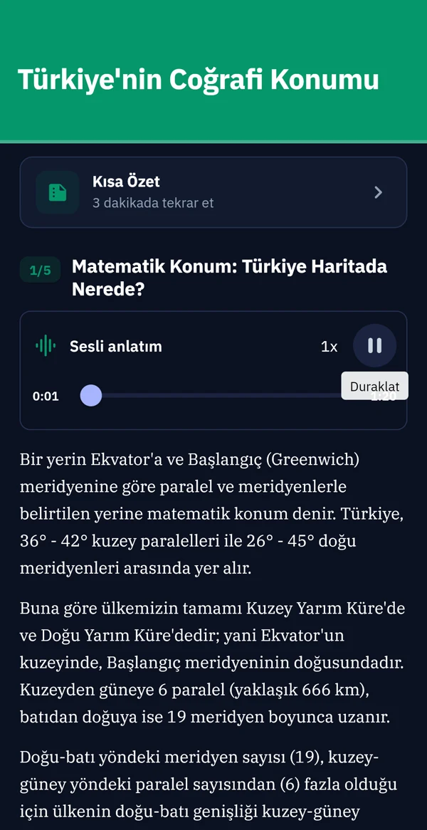 Coğrafya konu anlatımı ve sesli anlatım oynatıcısı