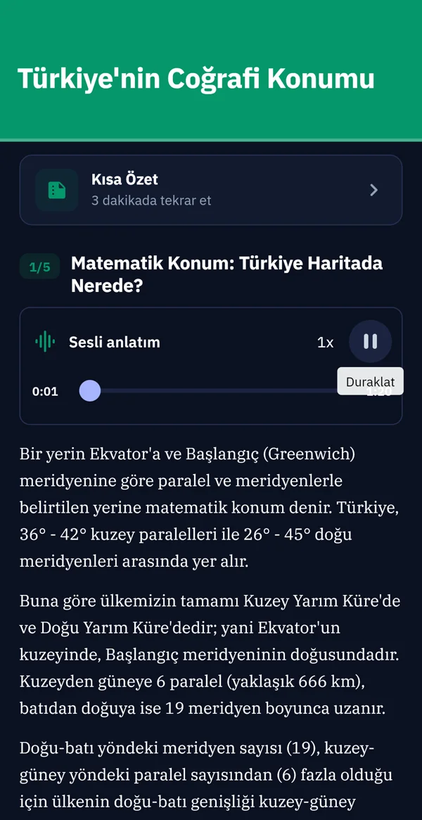 Coğrafya konu anlatımı ve sesli anlatım oynatıcısı